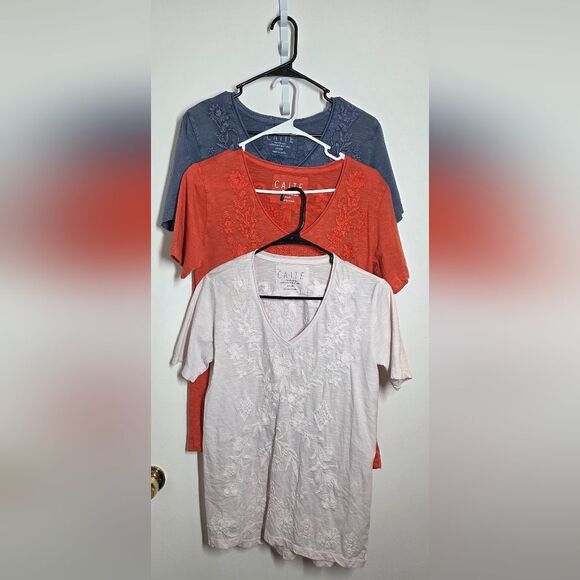 Tops - CAITE KYLA SEO "JOAN TEE" SET OF 3 100% COTTON EMBROIDERED sz SMALL NEW COTTAGE